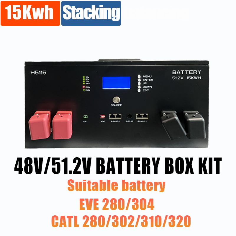 DIY 51.2V Battery Kit Active Balancer Power Lithium Ion Cells Case 200A Solar System