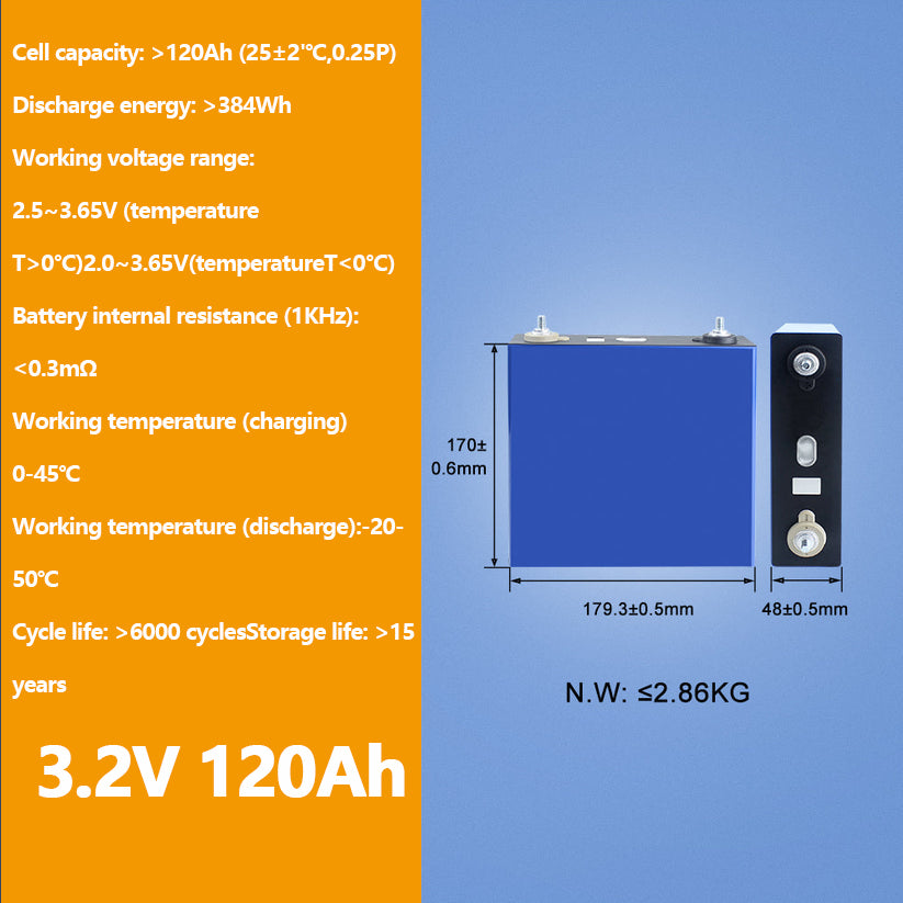 3.2V 120Ah 4PCS Lifepo4 Battery Cell 3500+Cycle life Rechargeable For DIY 12V 24V 48V 120Ah Battery Pack Solar Wind Energy Storage System