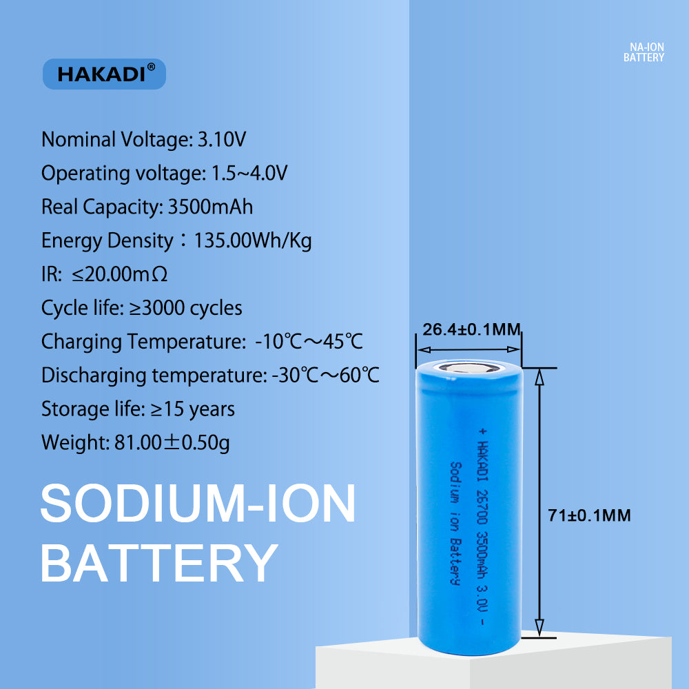 Sodium-ion Battery 26700 3V 3500mAh SIB Rechargeable NA Cell Cycle Life 3000+ For E-bike Power Tools